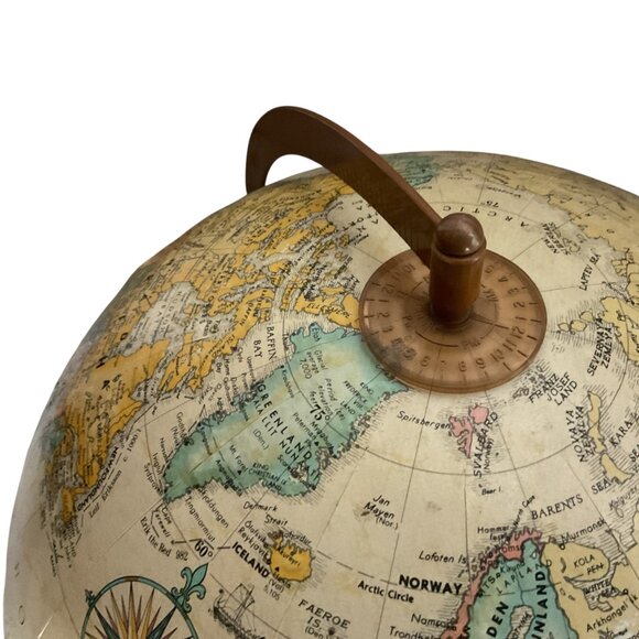 Replogle Vintage 12" Globe Wood Stand Globemaster Raised Relief Rotating Design - Picture 8 of 9